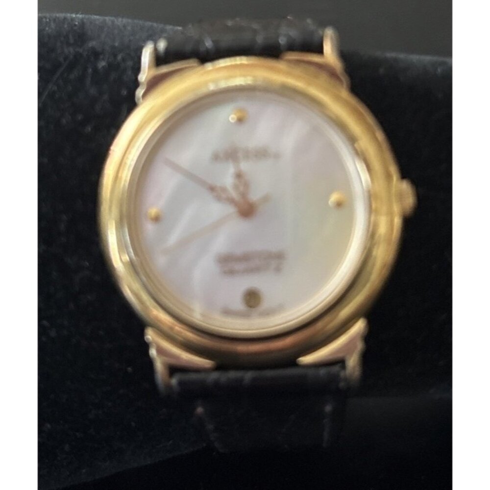 Vintage Women’s Access Gold Tone Watch w/Black Leather Band-Needs Battery!